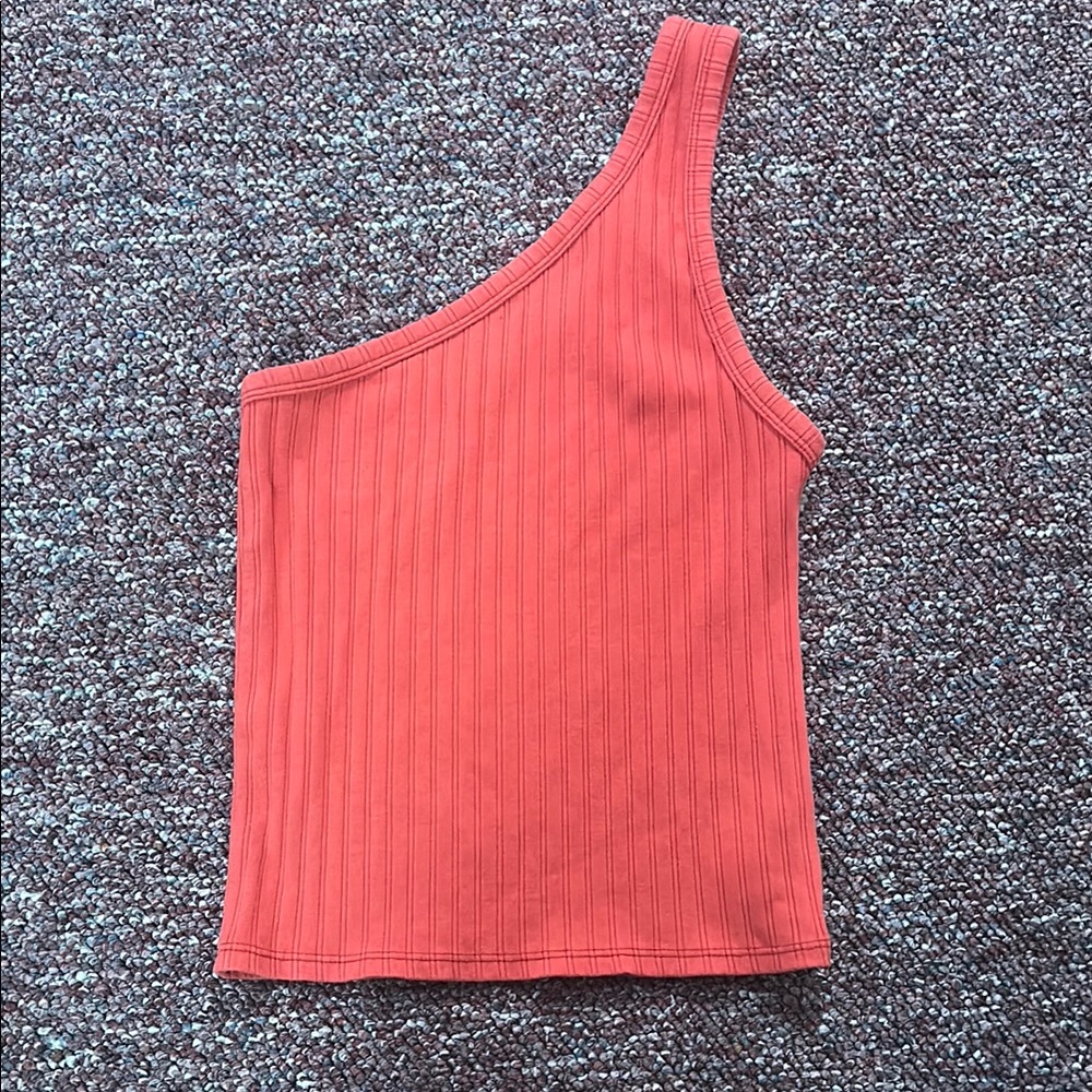 Red-Orange American Eagle Ribbed Shoulder-Strap Top